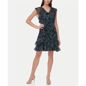 Tommy Hilfiger Green Multi Paisley Tiered Ruffle Dress NWT